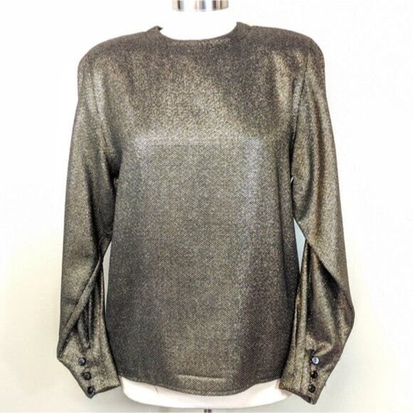 Vintage 80's Anne Klein Wool/Lurex Blouse Glam Holiday - Picture 1 of 8